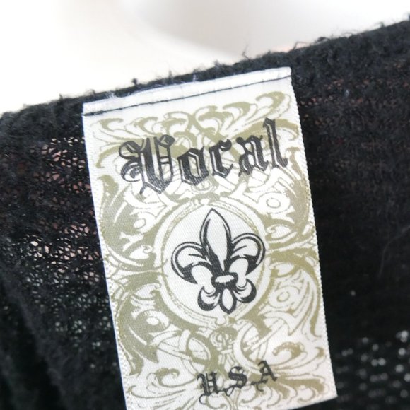 Vocal Black Waffleknit Open Long Sleeve Cardigan with Lace Long Back XL - Picture 7 of 7